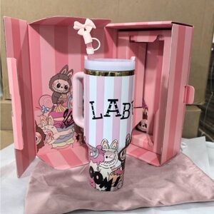 Pink Striped Tumbler with Cute Characters